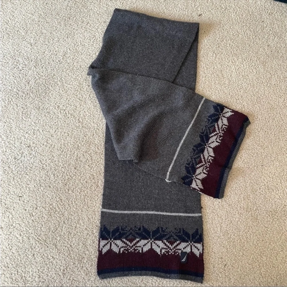 Nautica wool blend gray fair isle pattern warm scarf